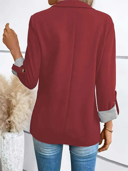 2025 Women's Slim Fit Casual Button Blazer European Style Roll Up 7-Pt Sleeve Trendy Suit Jacket