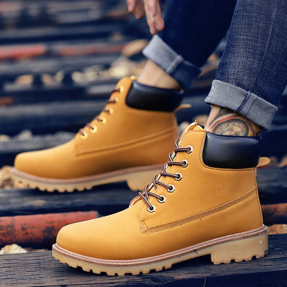 Designer Leather Mens Spring Fall Ankle Boots Trekking Yellow Coffee Designer Tactical Boots Outdoor for Men Work Shoes Sneakers