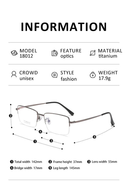 Simple New Retro Ultra-light Titanium Eyeglass Frames Men's Anti-blue Light Glasses Can Be Customized Prescription 18012