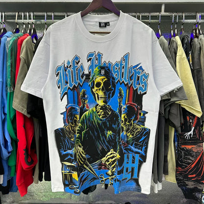 Masked Angel letter Rhinestone print Short Sleeve T shirts Men Women Fashion Harajuku Loose cotton casual Shinning Diamond Tees