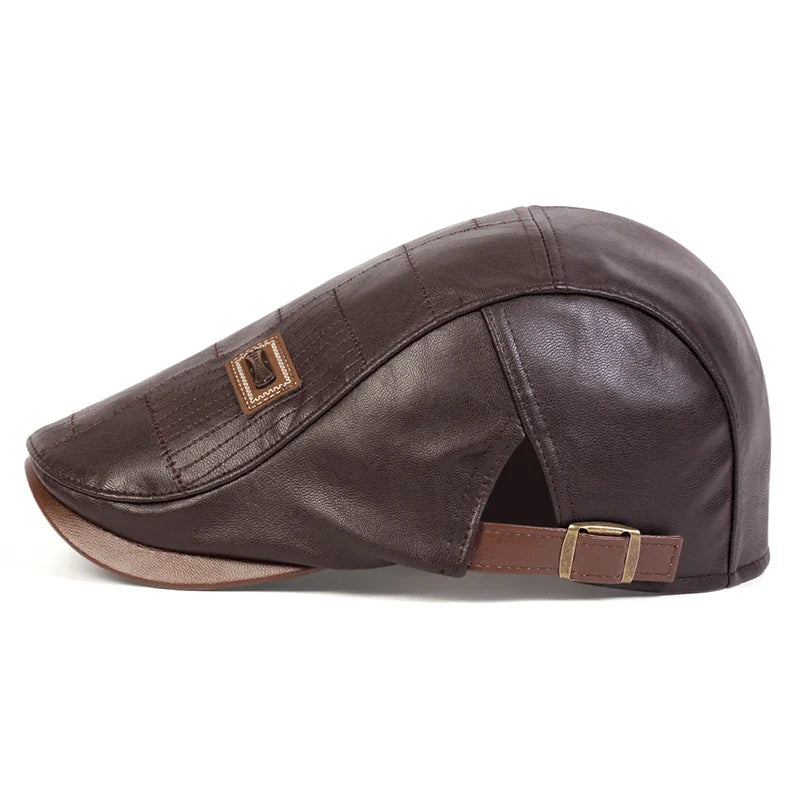 Men Retro Pu Leather Newsboy Caps JAMONT labeling British Painters Hats Spring Autumn Side Adjustable Flat Cap Hip Hop Berets