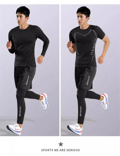 Running sportswear set men's autumn and winter fitness wear fast dry clothes professional training morning run outdoor cycling