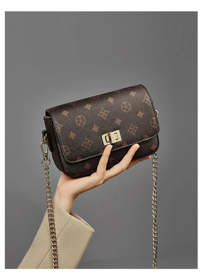 Vintage Monogram Chain Crossbody Bag for Women Luxury Designer Small Square Shoulder Bag Ladies Fashion Handbag