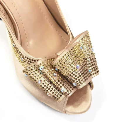 Women High Heels Sandals Printing Flower Material with Rhinestone Italian Design Coffee Color Open-Toed Shoes