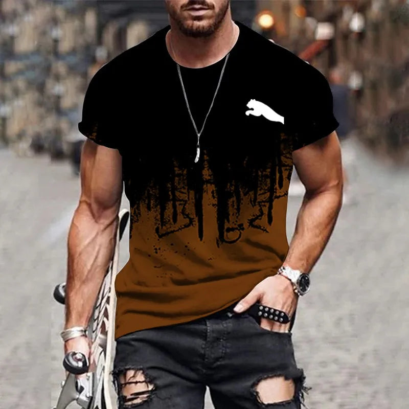 2024 Men's T-shirt gradient design printed casual short sleeved T-shirt outdoor street fashion men shirt plus size clothing ﻿