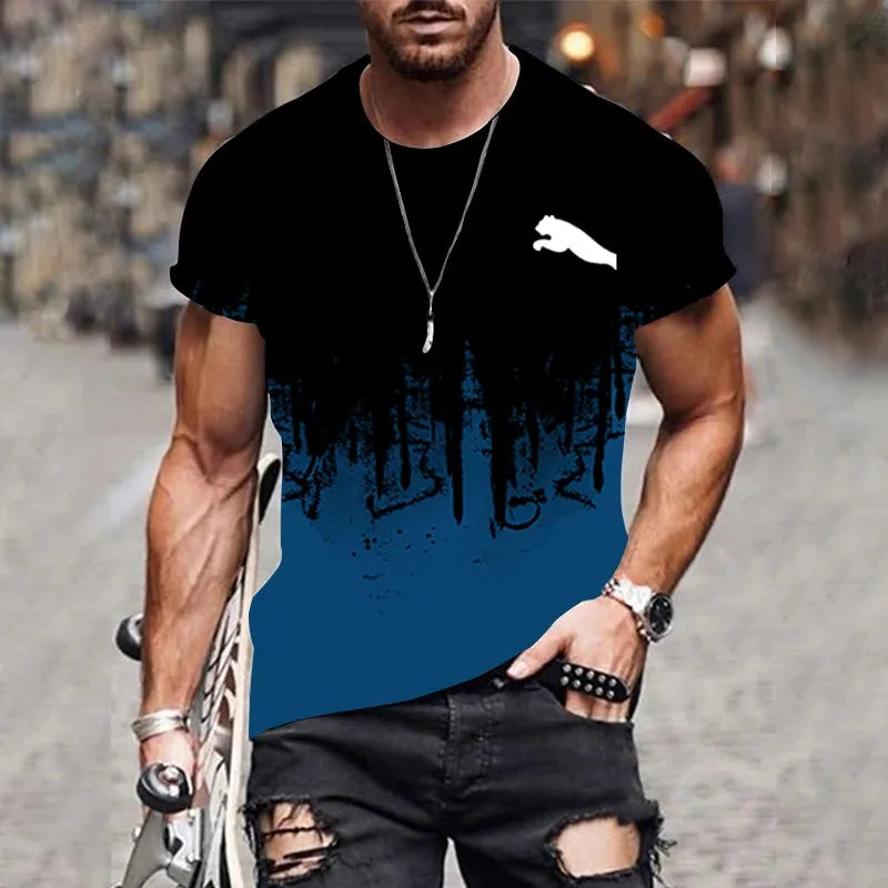 2024 Men's T-shirt gradient design printed casual short sleeved T-shirt outdoor street fashion men shirt plus size clothing ﻿