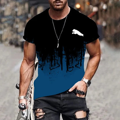 2024 Men's T-shirt gradient design printed casual short sleeved T-shirt outdoor street fashion men shirt plus size clothing ﻿