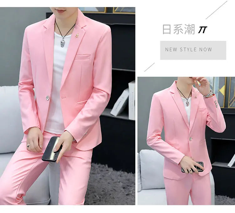 Slim Fit Two-Piece Suit Casual Business Style Solid Color Autumn  Dress Suit with Trousers Included Stylish Men's Costume