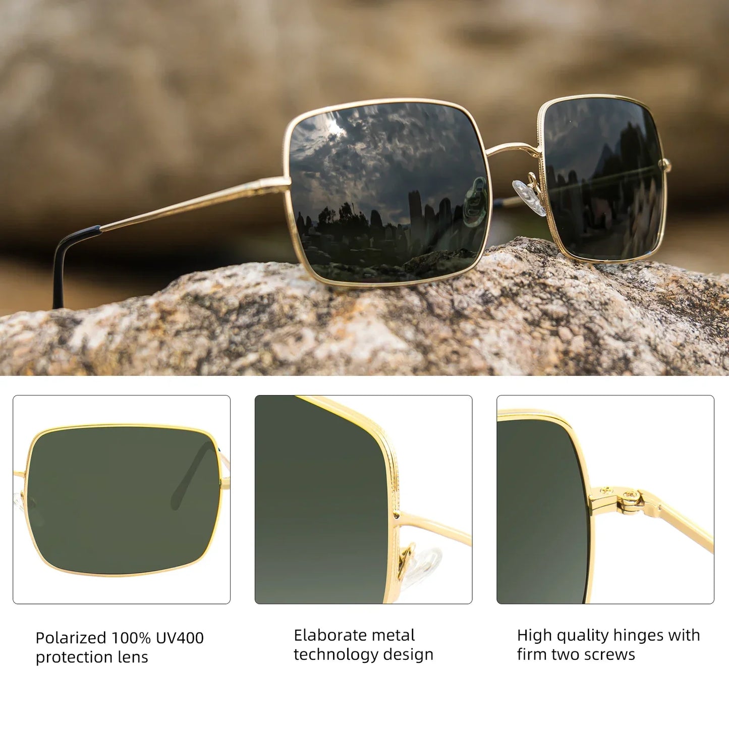 Polarized Sunglasses for Men XXL Size Extra Large Rectangular Metal Ultralight UV400 Protection Glasses 8812