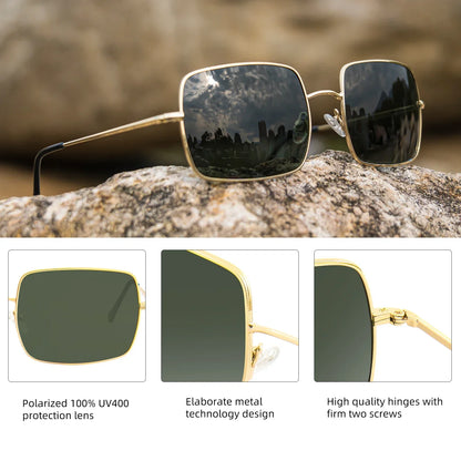 Polarized Sunglasses for Men XXL Size Extra Large Rectangular Metal Ultralight UV400 Protection Glasses 8812