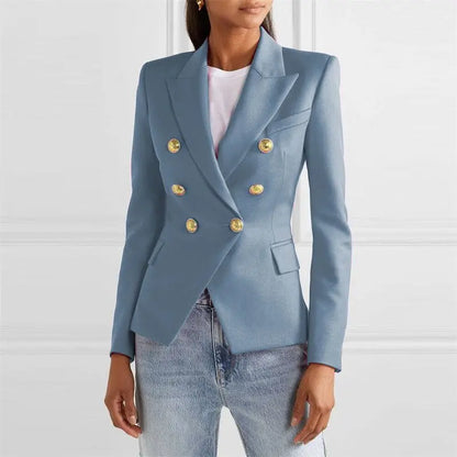 Spring Fashion New Women's Elegant Suit Jacket Double Breasted Lapel Long Sleeved Slim Fit Versatile Office Coats Blazer Women