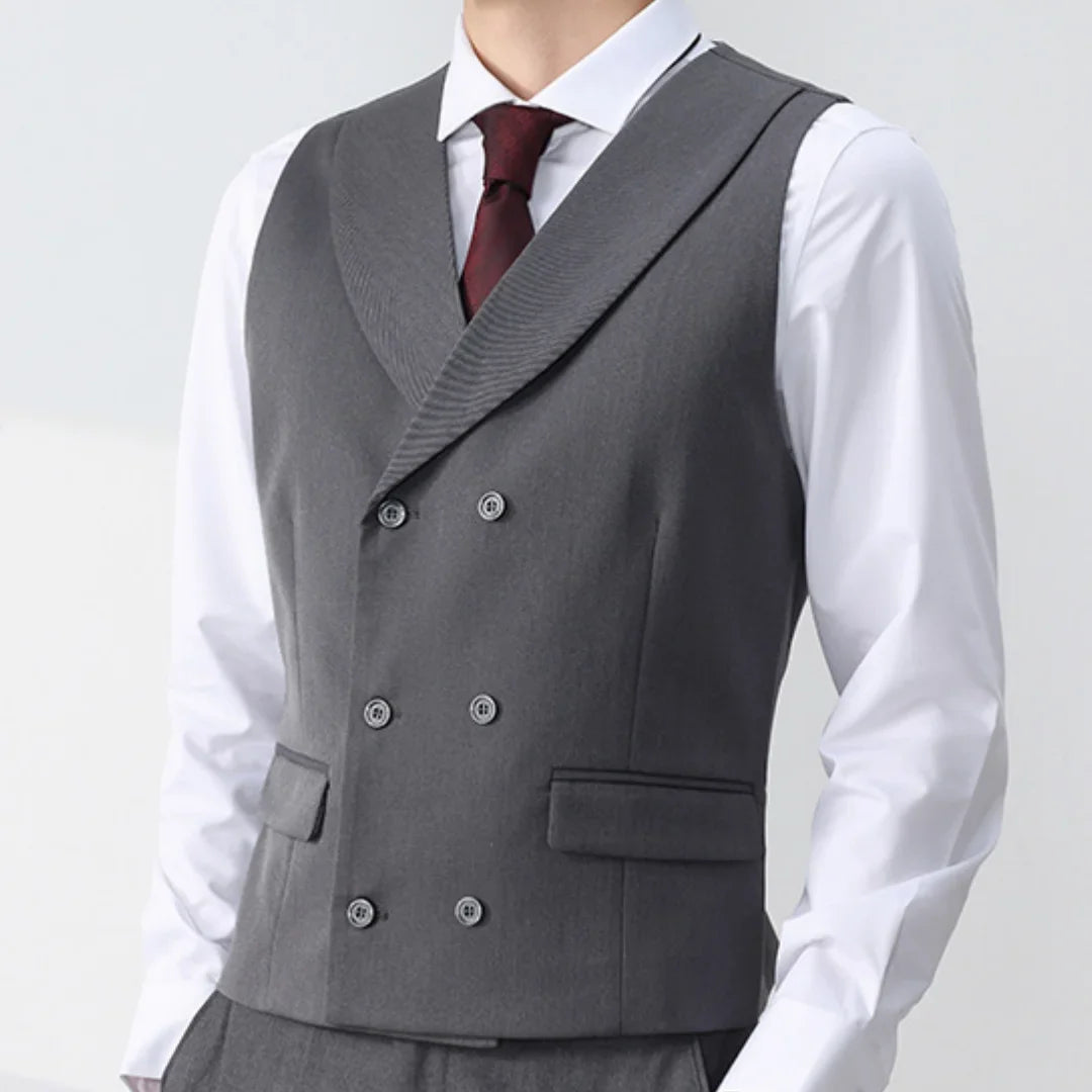 Men Vest Gray Solid Double Button With Lapel Waistcoat For Wedding Banquet Business Party Office Work Casual Men Suit Vest