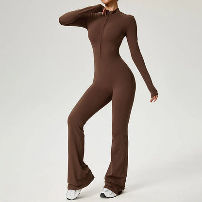 Zipper Jumpsuit Flared Pants Women Clothing Sportswear Gym Yoga Sport Sets Spandex Nylon Workout Sets Women Tracksuit
