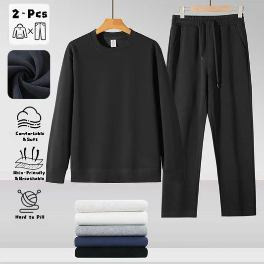 Men's Autumn and Winter New Solid Color Pullover Sweater & Pants Two-piece Set Fashionable Casual Sports Set Men's Tracksuit