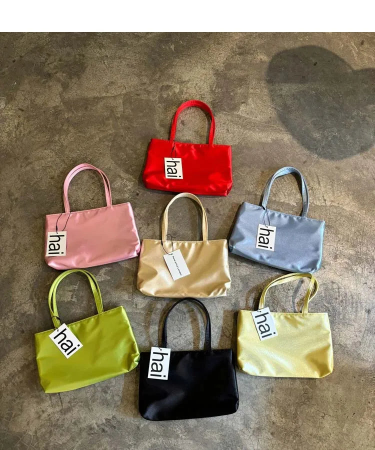 Luxury Premium Designer Elegant Womens Silk Satin Small Tote Solid Color Shoulder Underarm Purse Versatile Fashion Commuting Bag