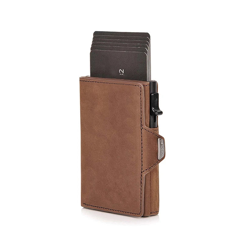 Pop-Up RFID Slim Card Holder Wallet for Men Minimalist Leather Credit Card Wallet with Cash Slot Coin Pocket EDC Travel Wallet