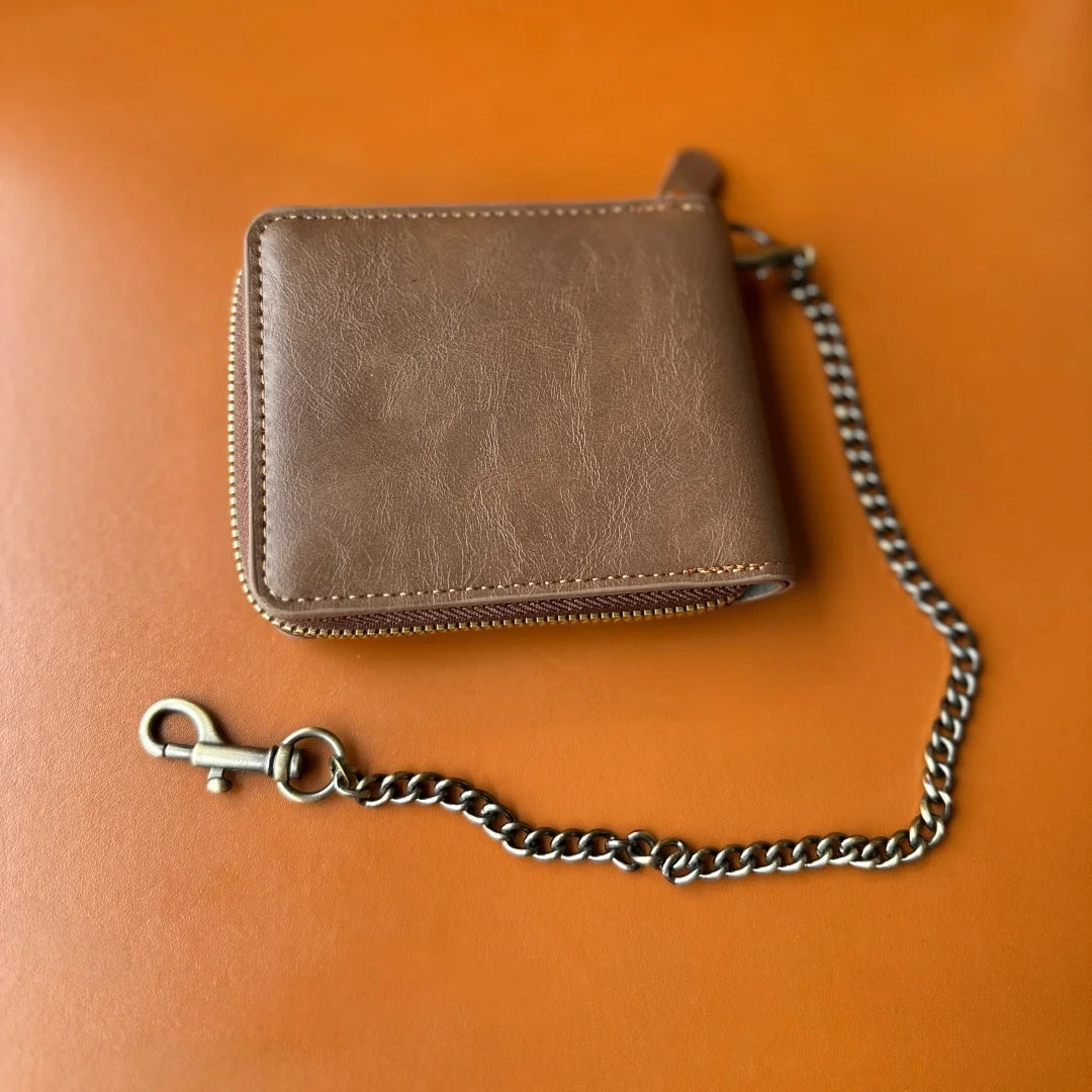 Men's Pu Leather Bi-Fold Wallet with Chain, Multiple Card Slots and Cash Compartment, Secure Snap Closure - Father's Day Gift, Gift for Dad/Husband/Boyfriend, Black Wallet, Travel Accessory, Classic Design, High-Quality Mater