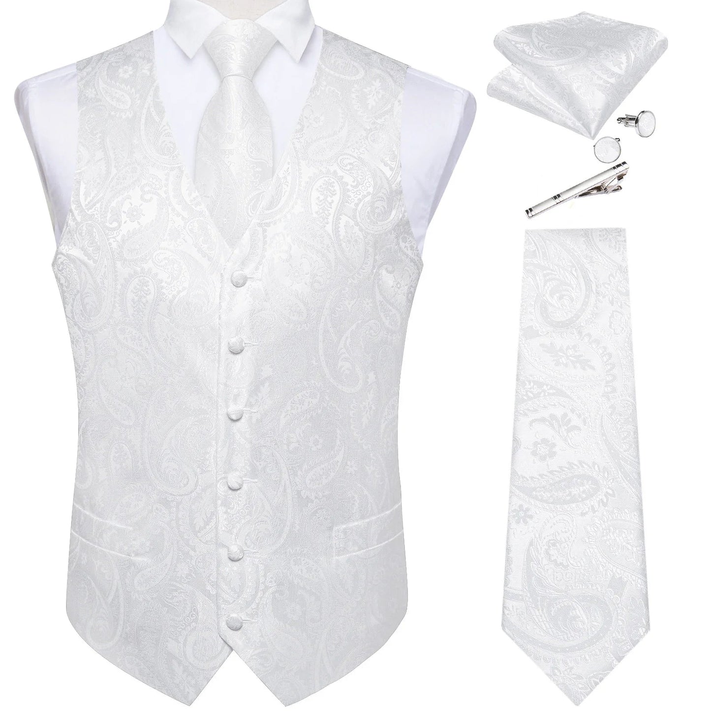 Suit Vest for Men Black Solid Paisley Wedding Prom Groom Jacquard Waistcoat with Necktie for Tuxedo Men Clothing