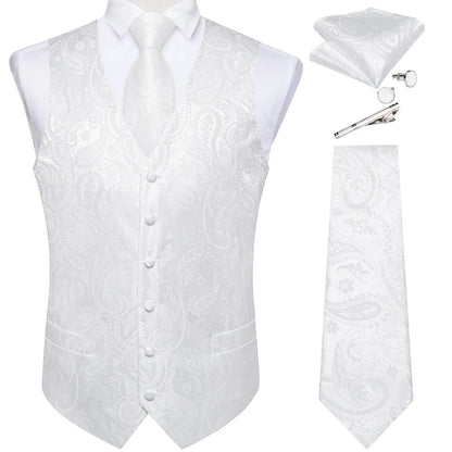 Suit Vest for Men Black Solid Paisley Wedding Prom Groom Jacquard Waistcoat with Necktie for Tuxedo Men Clothing