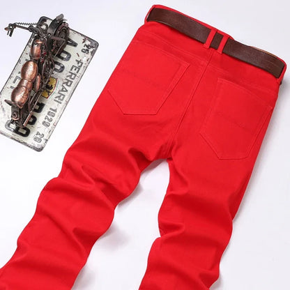 White Jeans Men's Fashion Straight Elastic Cotton Denim Pants Spring Autumn All-match Business Casual Trousers Male Clothes