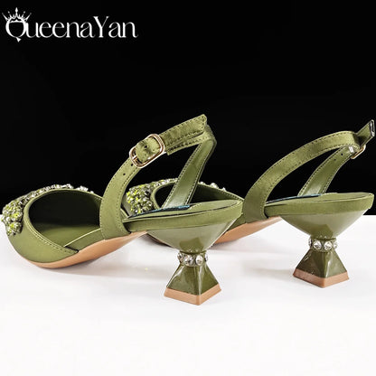 Italian Shoes and Handbags Accessory Set with Rhinestone Metal Embellishments Wedding Shoes Bridal Shoes Designer