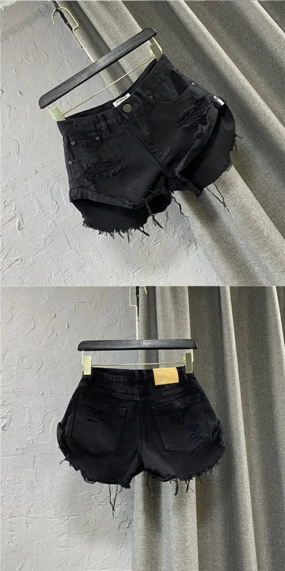 Sexy Low-waisted Denim Shorts 2026 New Summer Hole A Wide-leg Pants Ripped Jeans for Women
