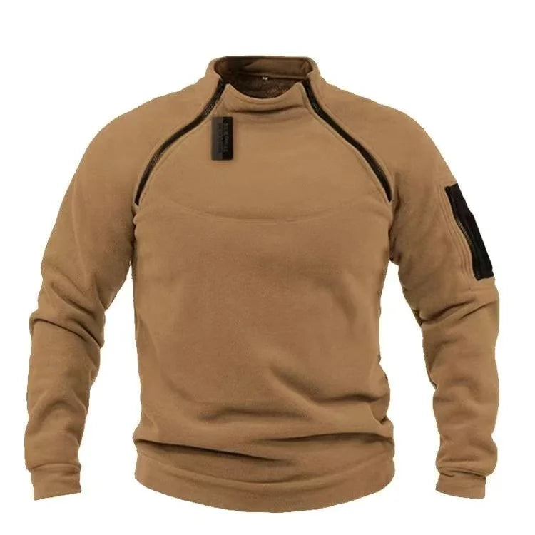Mock Neck Military Sweatshirt Fleece Jackets Men's Cargo Tactical Pullover Hiking Camping Climbing Trekking Windproof Jackets