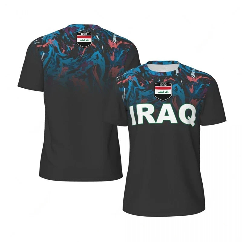 IRAQ Flag 3D Print Sport Quick Dry Breathable Men T-shirt Outdoor Football Jersey Team Fan Loose Short Sleeve Summer Top Clothes
