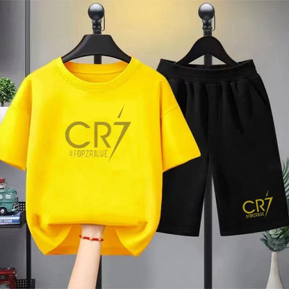 Children CR7 Printing Clothing Short-sleeved T-shirt+Shorts Cool Summer Clothes Boys Girls Toddler 3-12Yrs Football Sports Set