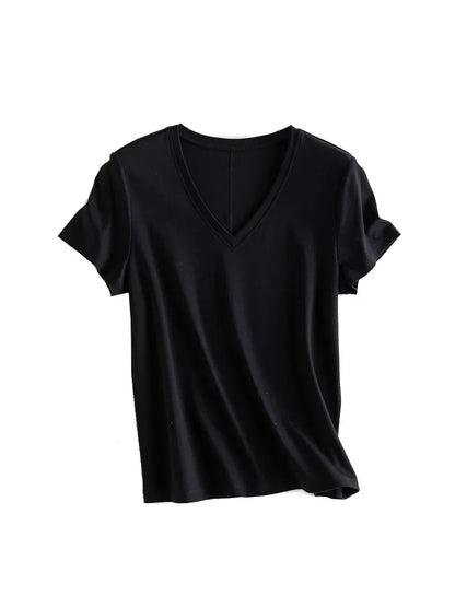 Women Solid T Shirt, Silk Cotton Blend, Square Collar, Short Sleeves Chic Shirt 2025 Spring Summer Cozy Top