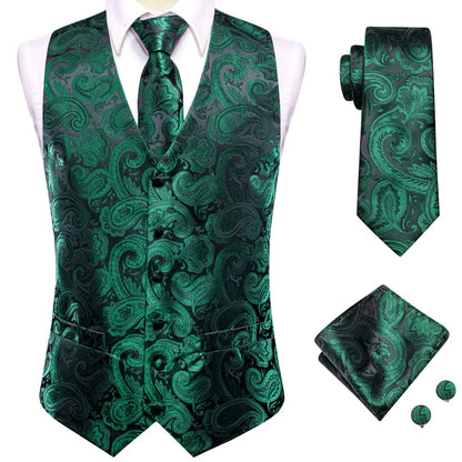 Silk Mens Vests Sleeveless Waist Jacket Jacquard Black Orange Floral Waistcoat Tie Hanky Cufflinks Set for Men Casual XXL