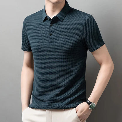 Men's Bone Flower Solid Color Polo Shirt Business Casual Short Sleeve Summer Breathable Versatile Top
