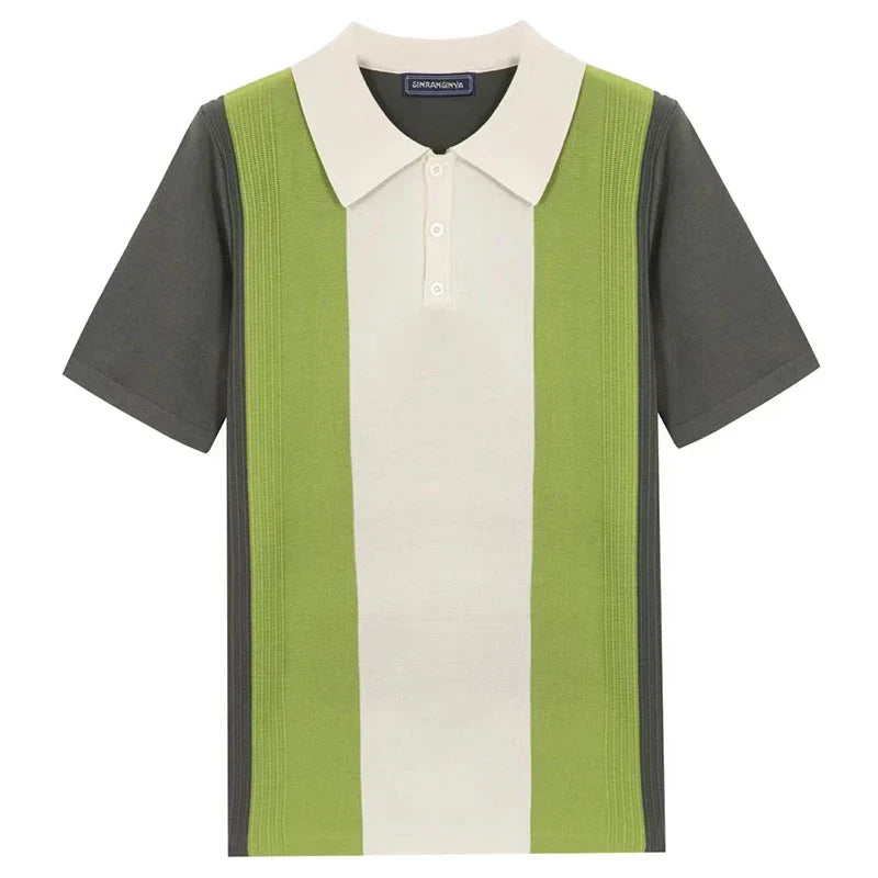 Summer Men's Clothing Luxury Knit Short Sleeve Polo Shirt Retro Button-down Patchwork Popular Fashion Business Leisure Knitwear