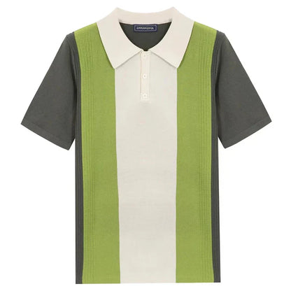 Summer Men's Clothing Luxury Knit Short Sleeve Polo Shirt Retro Button-down Patchwork Popular Fashion Business Leisure Knitwear