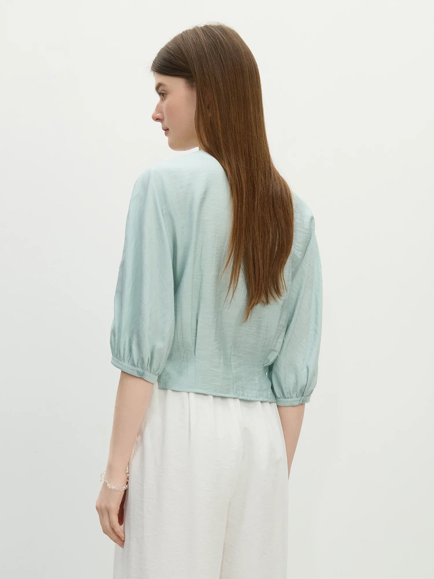 V-Neck Relaxed Casual Design Women's Short Sleeve Linen Shirt - 2025 Summer New Arrival Shirts For Women 25FS12418