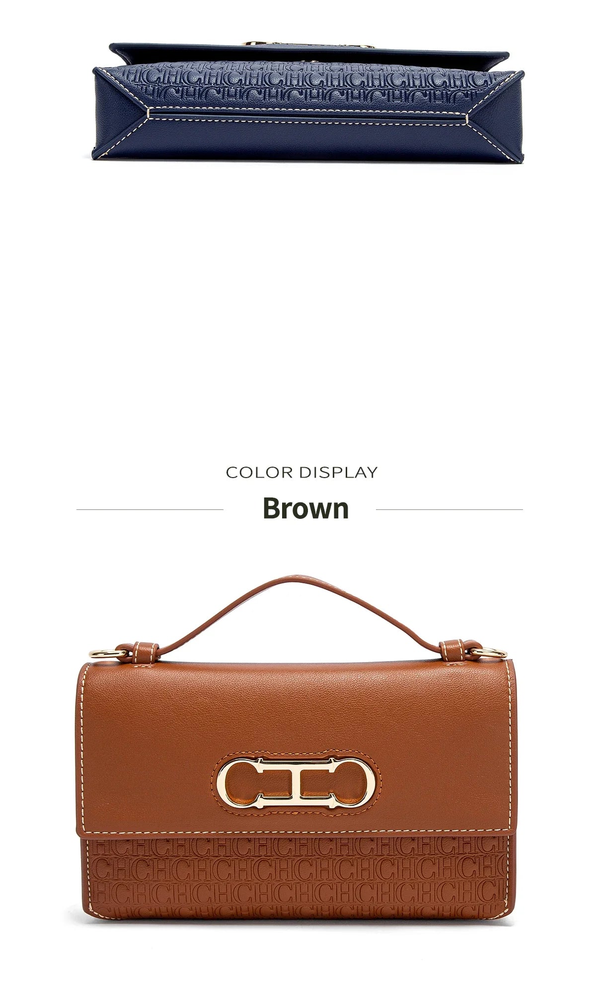 Premium Leather Handbag Monogram Embossing Metallic Clasp Portable Handle Structured Silhouette Ideal Office Evening Events