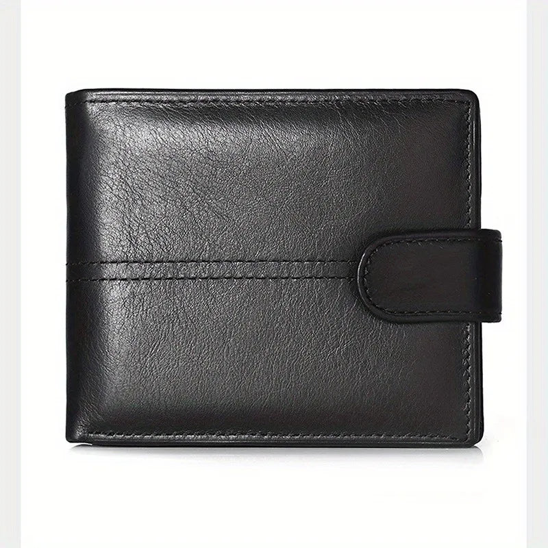 Portefeuille Homme en Cuir Véritable, Brossage Antivol Rfid, Anti-Magnétique, Porte-Monnaie Court, Grande Capacité, Portefeuille à Boucle Multi-Fentes