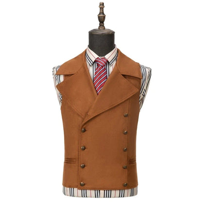 Men Vest Brown Double Button Frosted Velvet Waistcoat For Banquet Birthday Wedding Business Work Formal Set Men Suit Vest