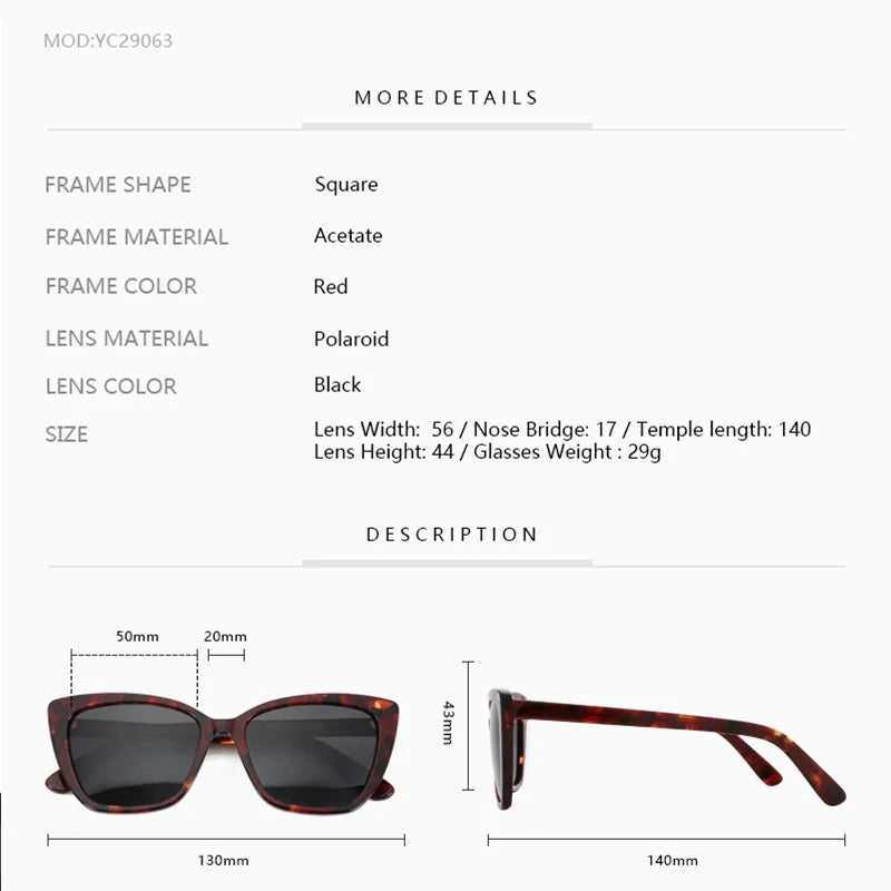 Retro Polarized Sunglasses Women Vintage Shades UV400 Protection Fashion Cat Eye Acetate Sun Glasses Trendy