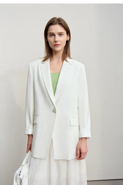 Women's Jacket 2026 Autumn New Commuter Button Shoulder Pad Suit Loose Anti-wrinkle Medium And Long Blazer Top 12611021