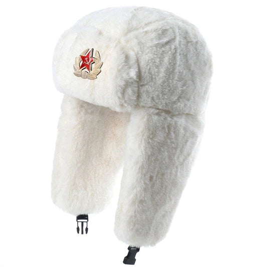 Winter Women Soviet Badge Bomber Hat Warm Faux Rabbit Fur Pilot Ushanka Windproof Thermal Earflap Hats For Men Ski Caps