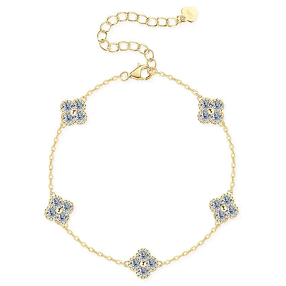 2025 New 925 Silver Flower Clover Bracelet Moissanite 3mm for Women 18k Gold Plated Fine Jewelry Certified Lab Diamond D-E