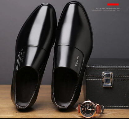 2026 New Men's Leather Slip-On Dress Shoes Formal Business Casual Loafers Male Fashion Non-slip Office Wedding Shoes Man