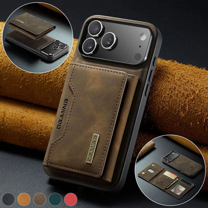 Luxury Leather Phone Case for IPhone 17 Pro Max Air16E 16 14 15 Plus 13 12 11 Pro Max Magnetic Detachable Card Stand Wallet