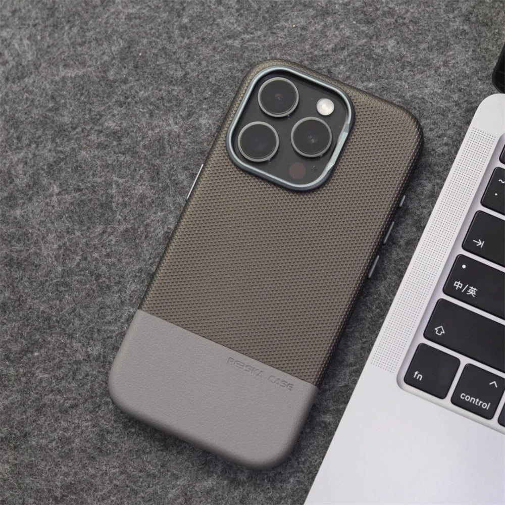 Business Hit Color Relief Leather Case For iPhone 17 Pro Max 16 15 14 13 17Air Magsafe Magnetic Wireless Charge Alloy Lens Cover