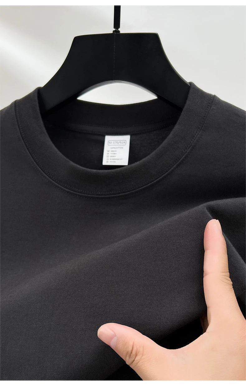 High quality 100% cotton short sleeve men's T-shirt summer round neck loose casual solid color plus size breathable top women