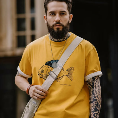Vintage Flocked Print Short-sleeved T-shirts Animal Pattern Cotton Round Neck Tops for Men's Summer Casual Loose Fit Tee