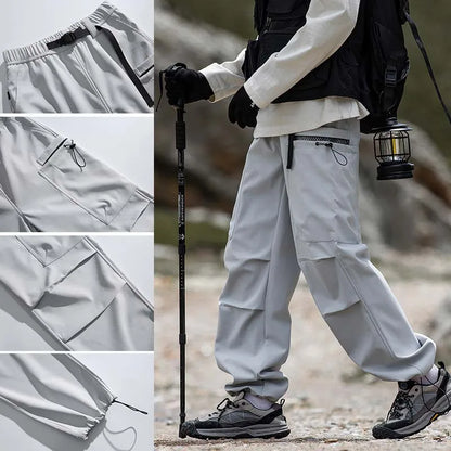Hiking Pants Men Waterproof Windproof Breathable Elastic Waist Climbing Trekking Fishing Pants Camping Casual Overalls Trousers