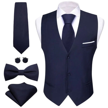 Designer Men's Vest Dark Green Solid Silk Satin Waistcoat Tie Bowtie Hanky Wedding Formal Male Suit Sleeveless Jacket Barry Wang