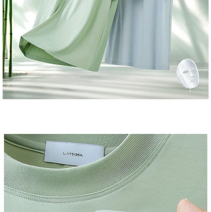 64% Cotton 25% Bamboo Fiber Cool T Shirt Men Short Sleeve Summer Tops For Men Round Neck Skin Friendly Solid Color Male Clothes